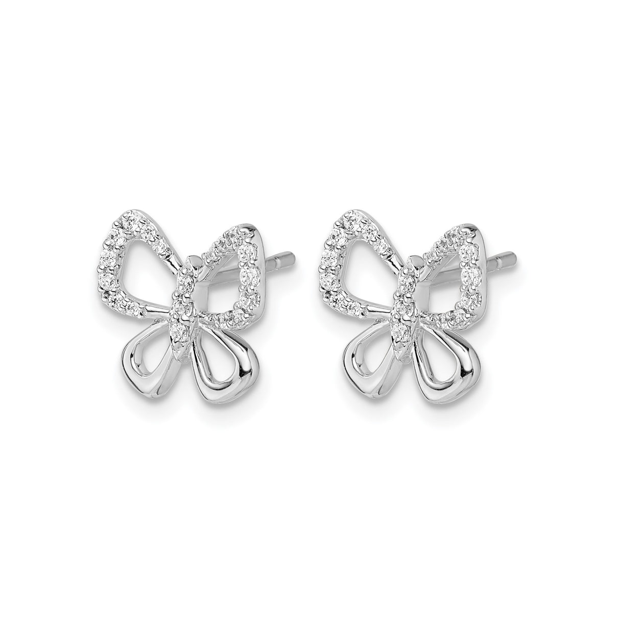 14k White Gold Butterfly Stud Earrings with Diamond Accents, Openwork Wings Design