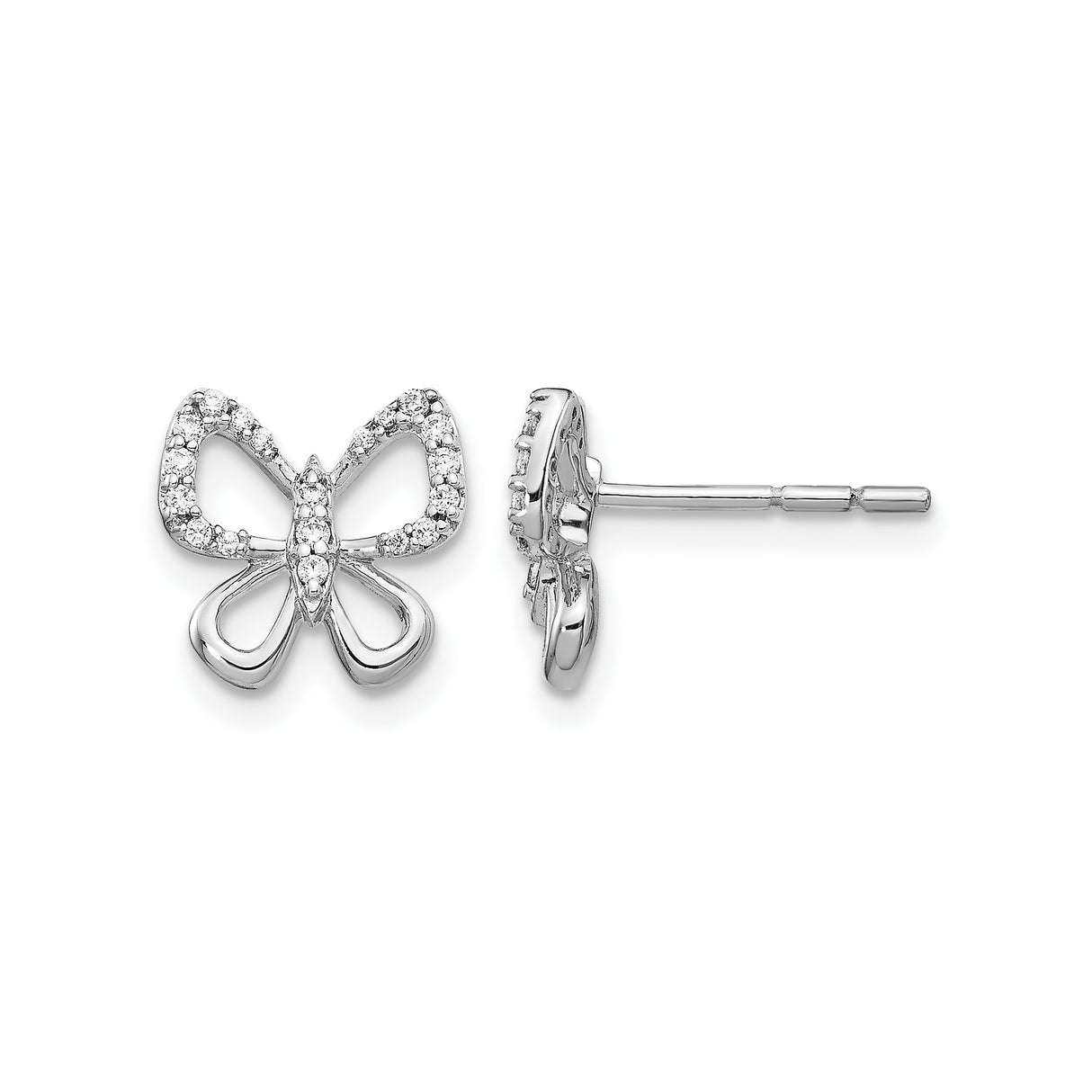 14k White Gold Butterfly Stud Earrings with Diamond Accents, Openwork Wings Design