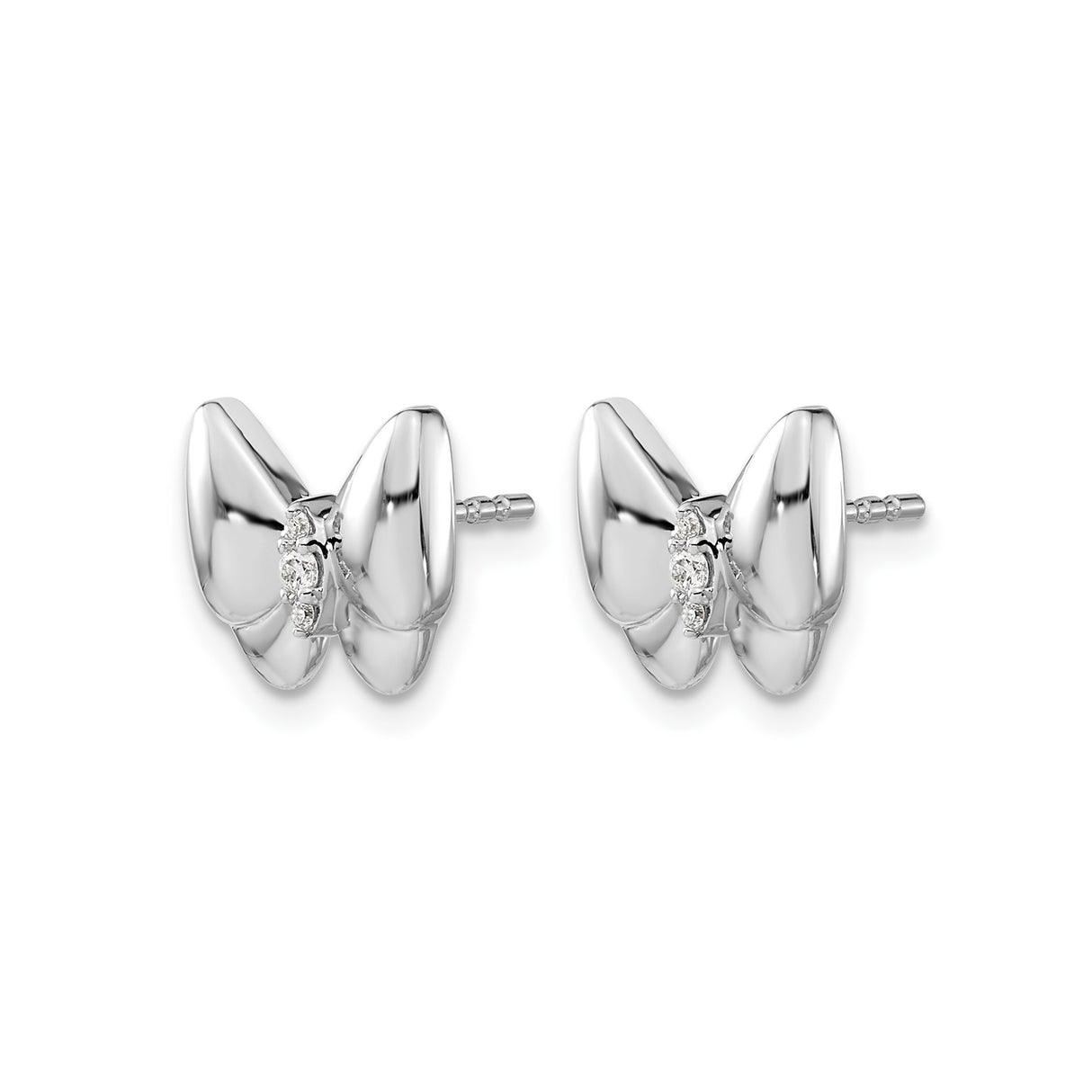 14k White Gold Butterfly Stud Earrings with Diamond Accents, Polished Finish