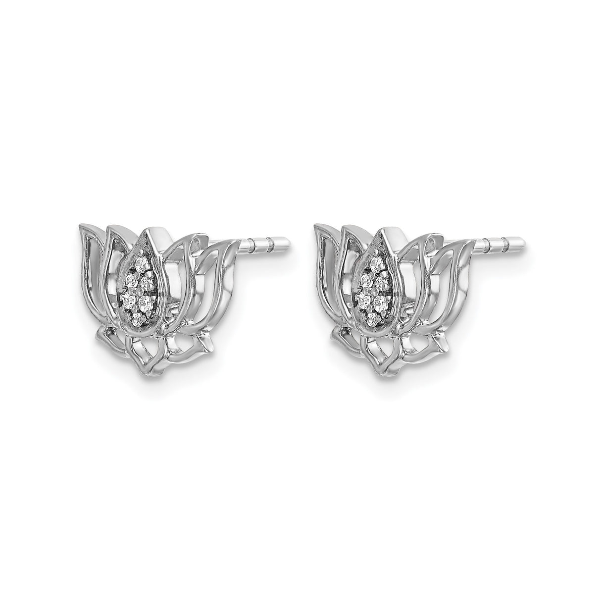 14k White Gold Lotus Flower Stud Earrings with Diamond Accents for Women