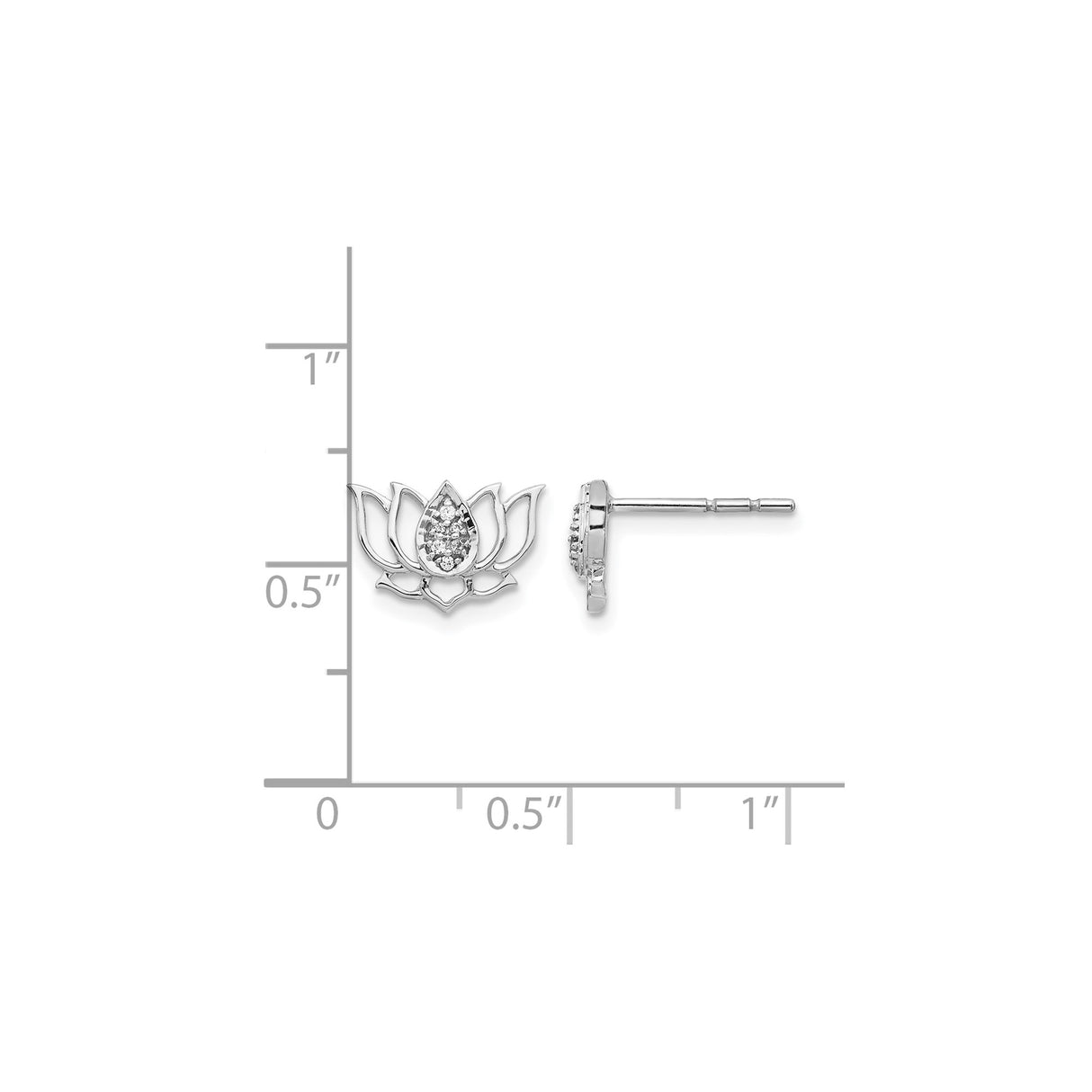 14k White Gold Lotus Flower Stud Earrings with Diamond Accents for Women