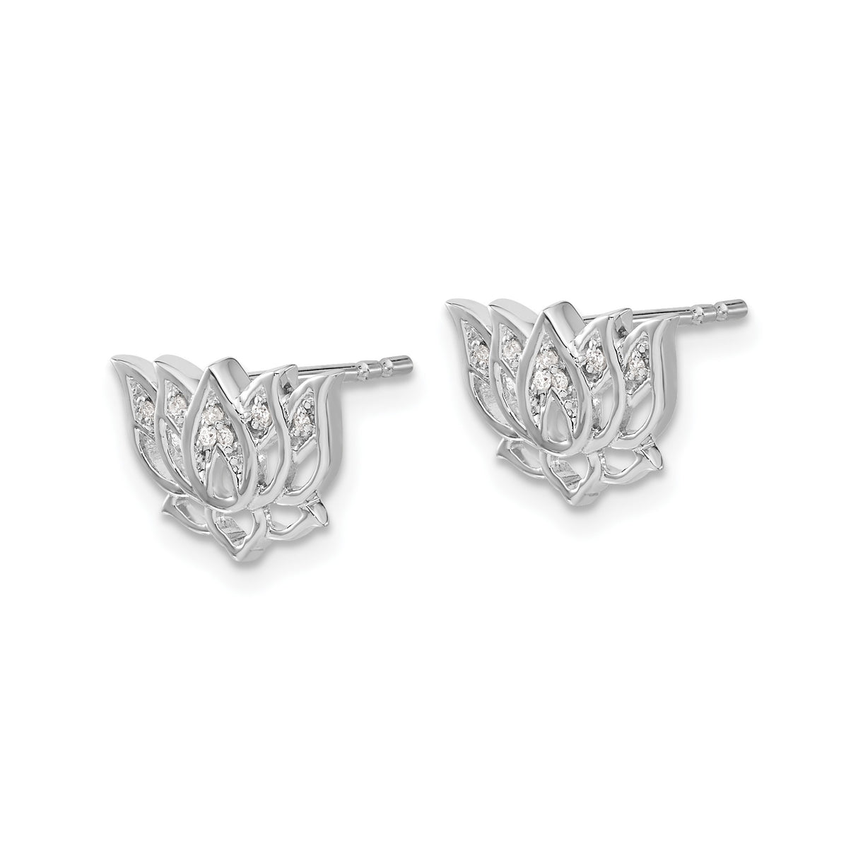 14k White Gold Lotus Flower Stud Earrings with Diamond Accents for Women