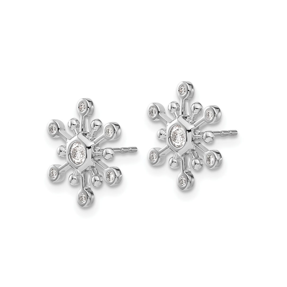 14k White Gold Snowflake Stud Earrings with Diamond Accents, Winter Starburst Design