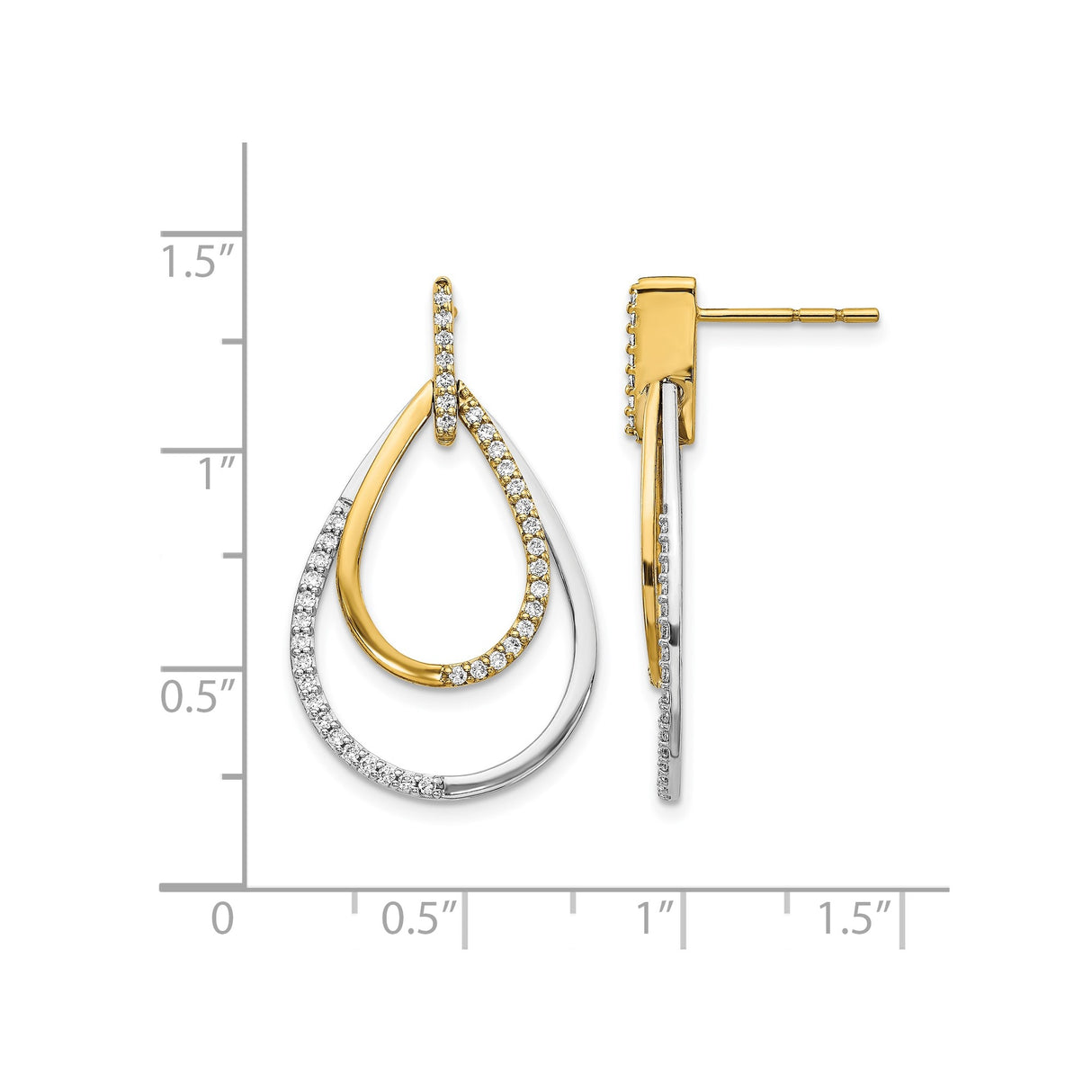 14k Yellow Gold Teardrop Dangle Earrings with Diamond Accents and Intertwined Two-Tone Loops