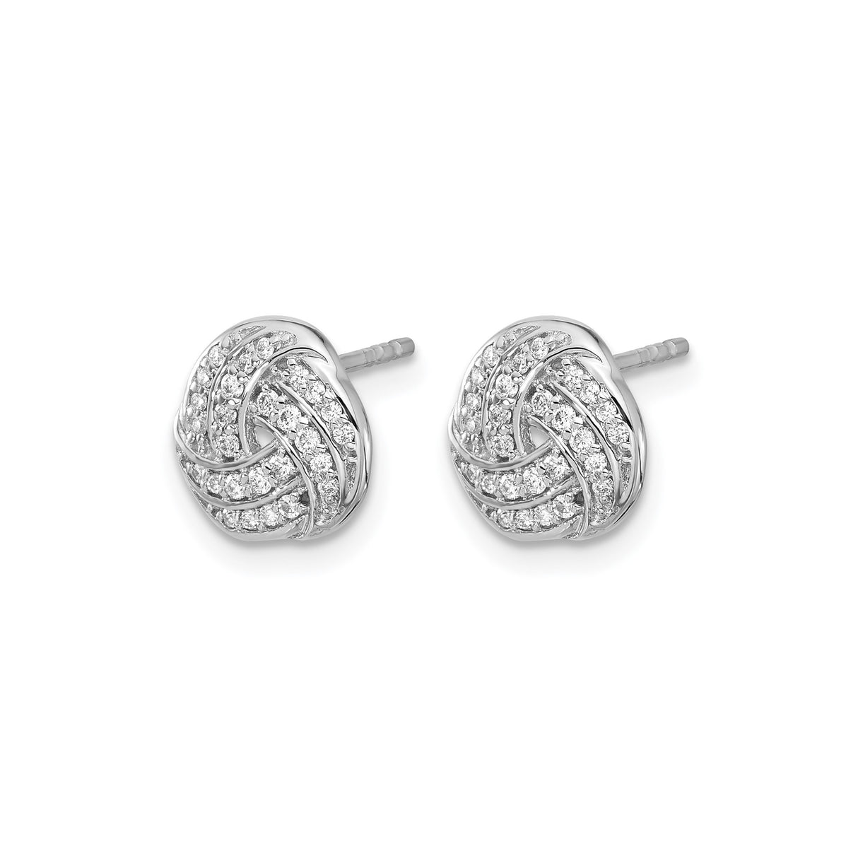 14k White Gold Love Knot Stud Earrings with Round Cut Diamonds, Symbol of Unity and Eternal Love