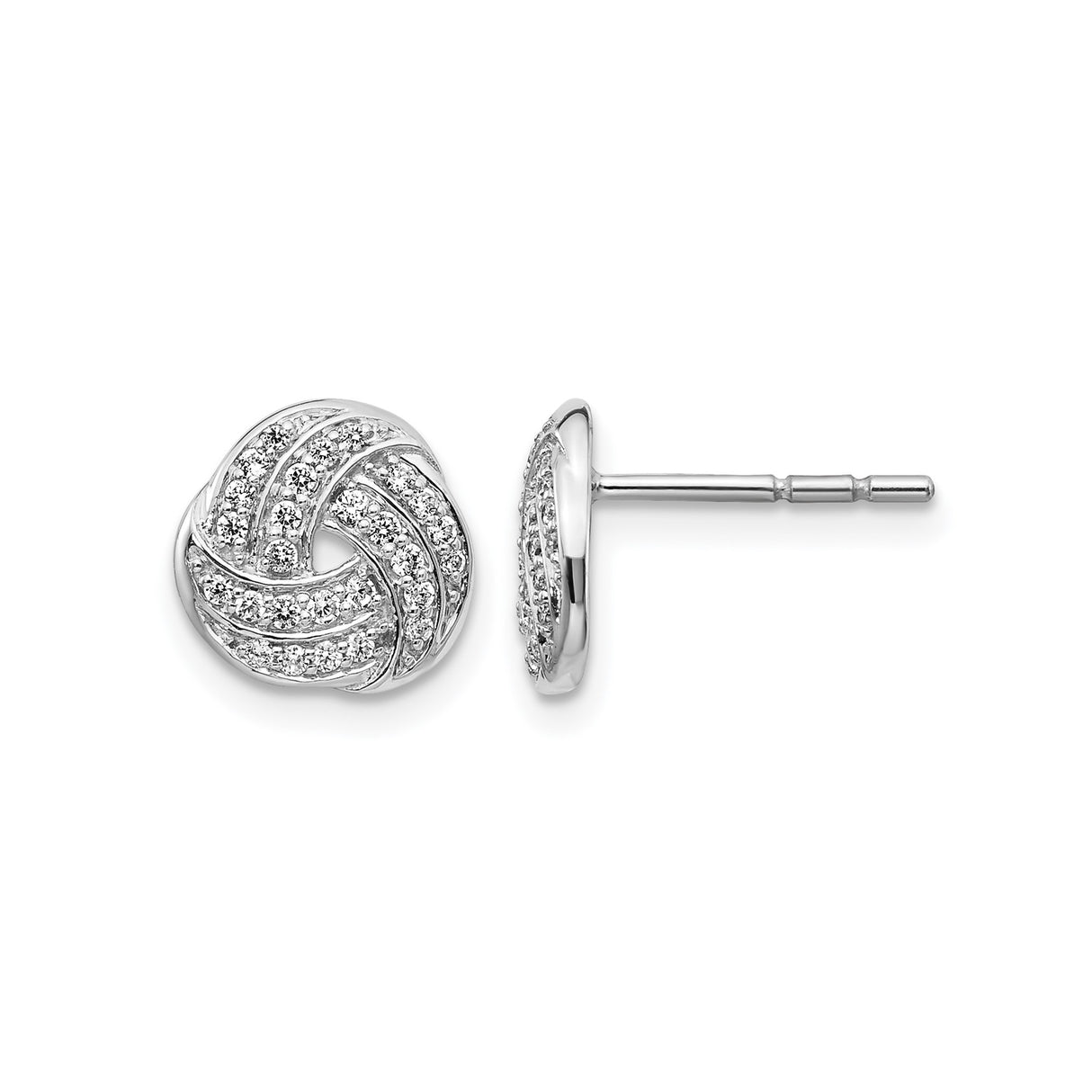 14k White Gold Love Knot Stud Earrings with Round Cut Diamonds, Symbol of Unity and Eternal Love