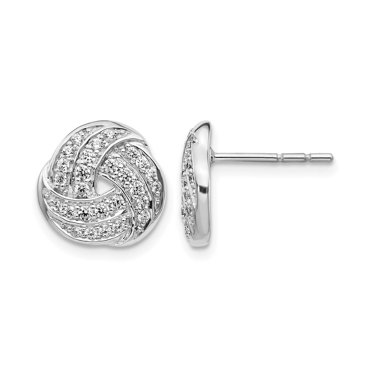 14k White Gold Love Knot Stud Earrings with Cubic Zirconia, Eternity Knot Design