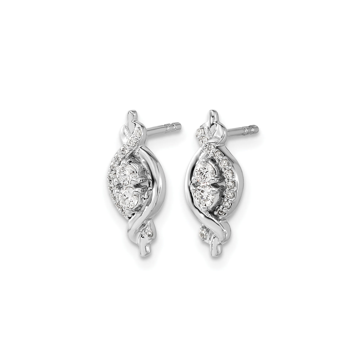 14k White Gold Stud Earrings with Round Diamonds, Marquise Swirl and Pavé Accents
