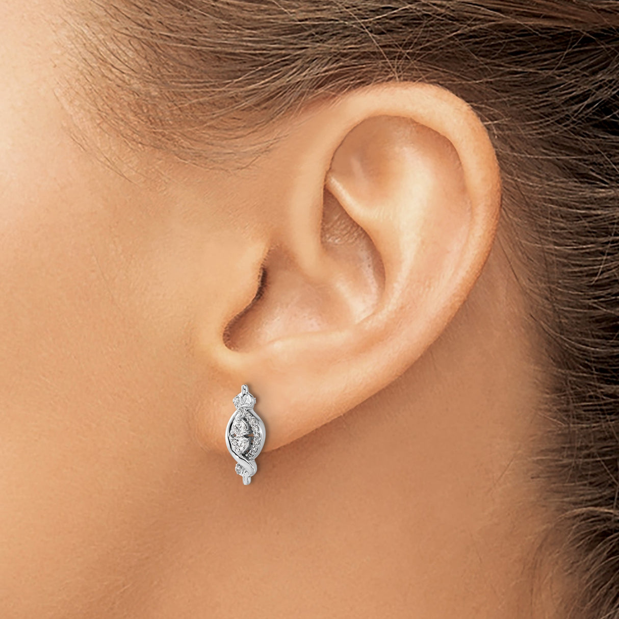 14k White Gold Stud Earrings with Round Diamonds, Marquise Swirl and Pavé Accents