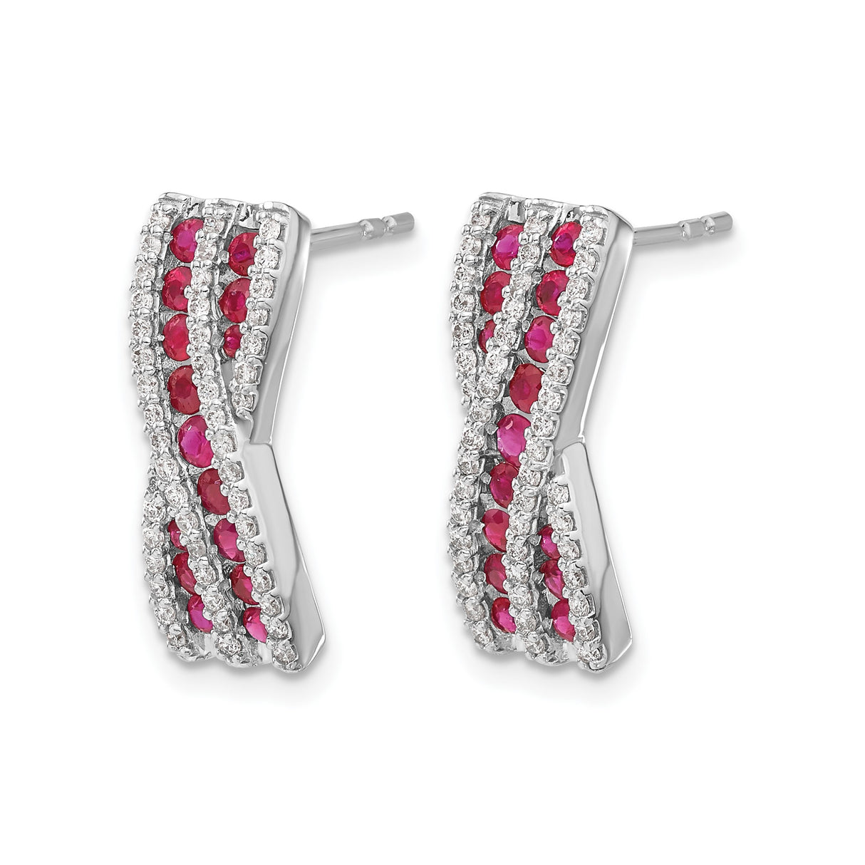14k White Gold Crisscross Earrings with Ruby and White Accent Stones, Formal Style for Women