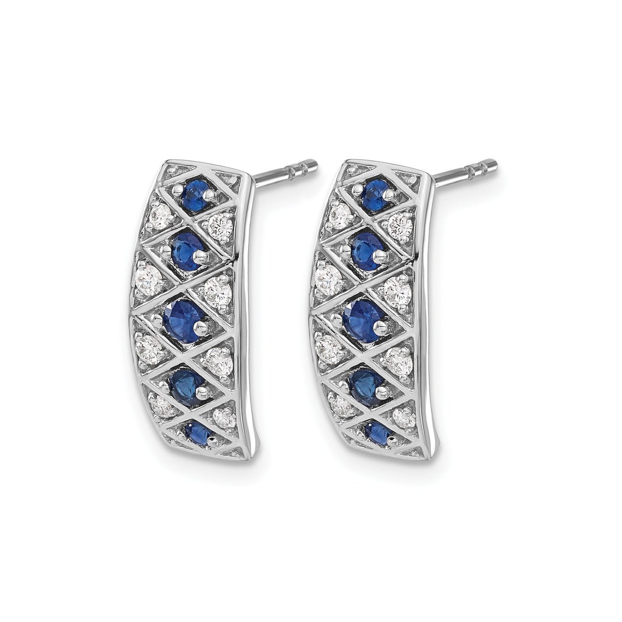14k White Gold Hoop Earrings with Blue Sapphires and White Diamonds in Crisscross Pattern