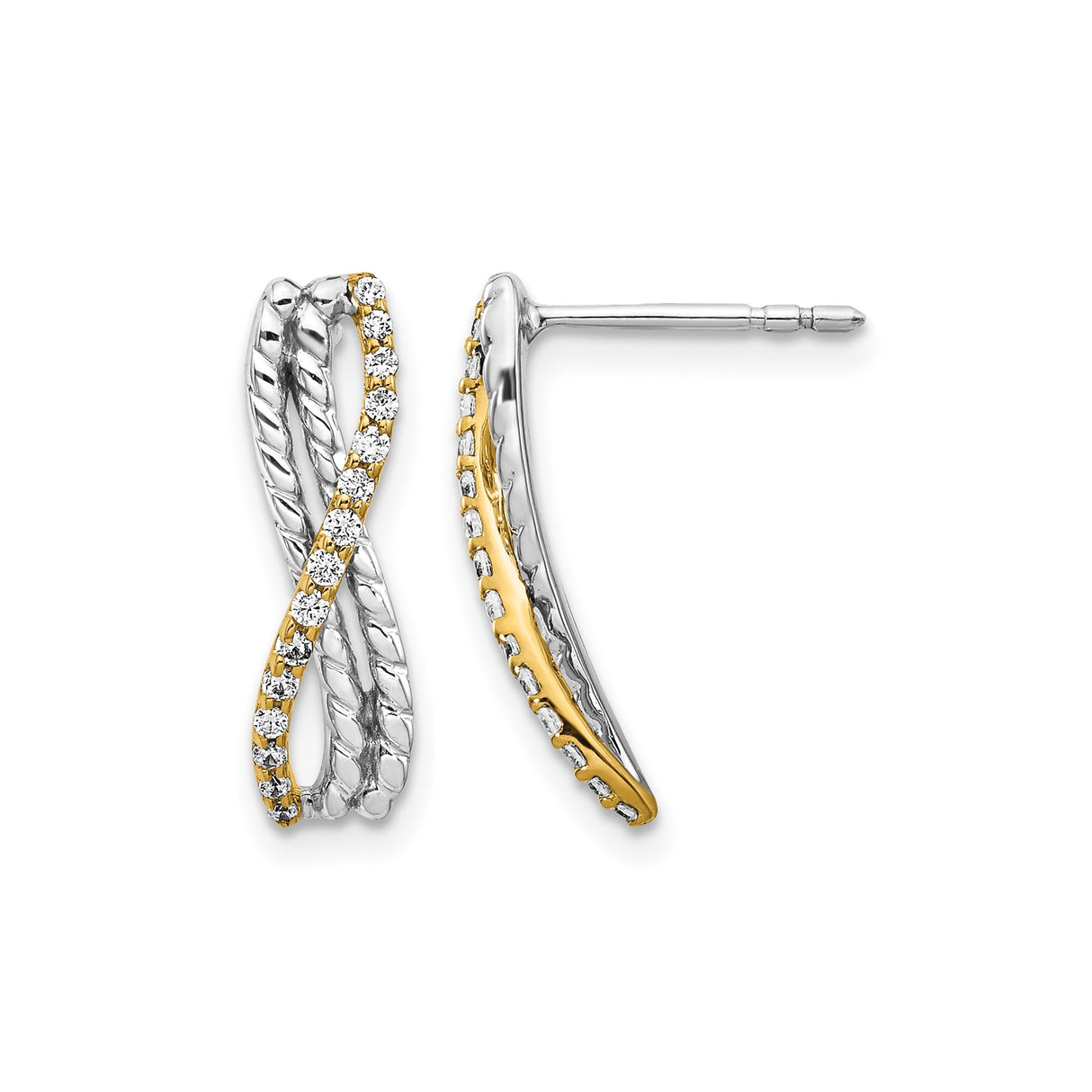 14k Two-Tone Gold Infinity Hoop Earrings with Diamond Accents and Rope Detailing
