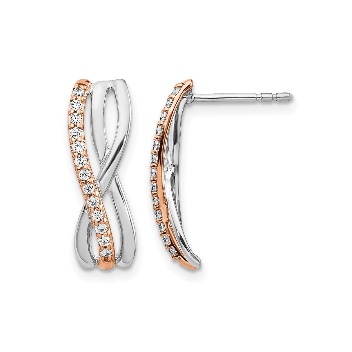 14k Two-Tone Gold Infinity Twist Stud Earrings with Cubic Zirconia Accents