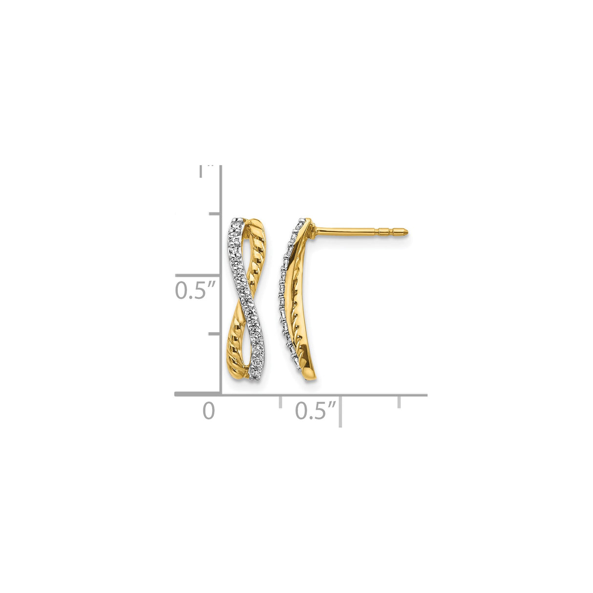 14k Yellow Gold Infinity Stud Earrings with Diamond Accents, Twisted Design for Women