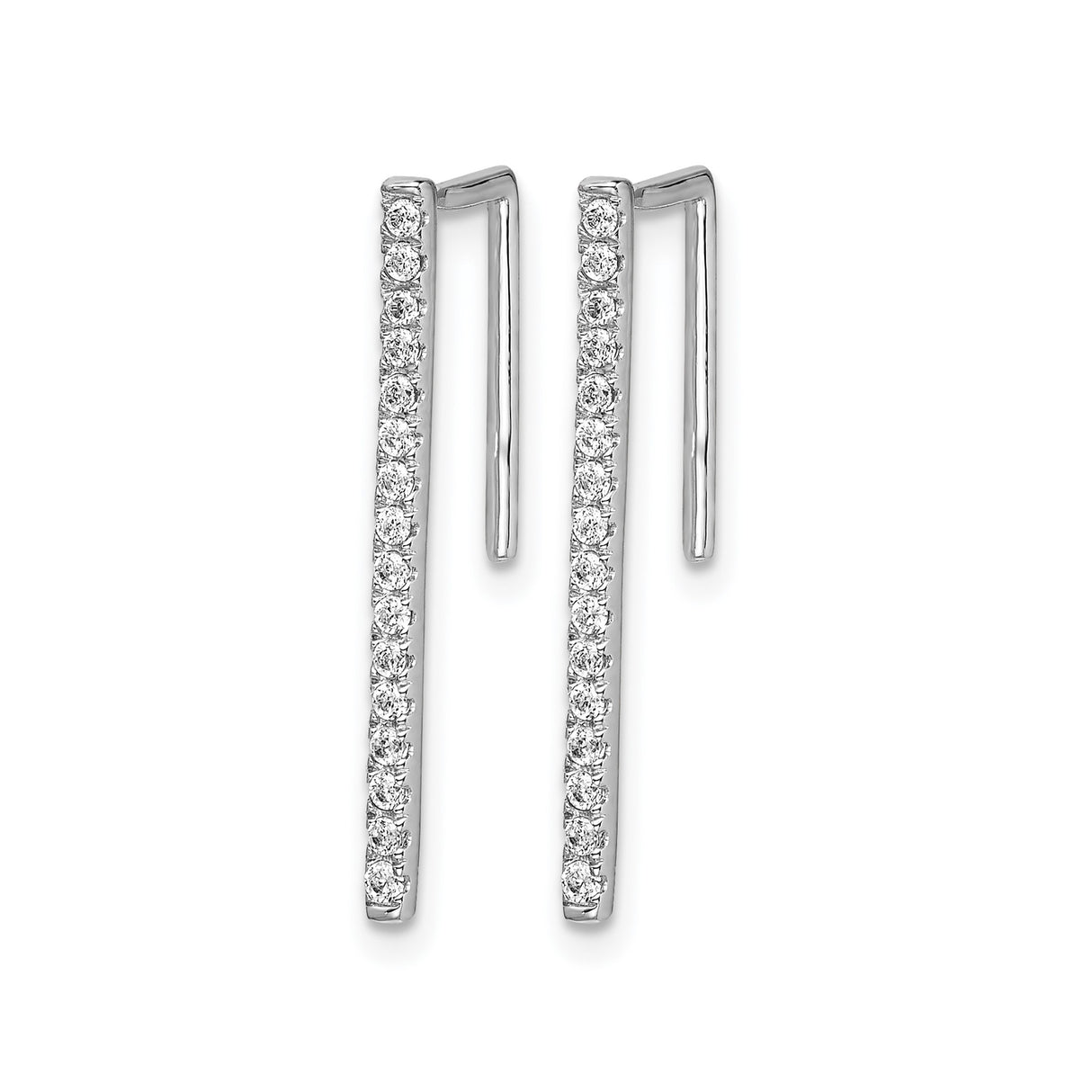 14k White Gold Ear Climber Earrings with Diamond Accents, Sleek Linear Minimalist Design