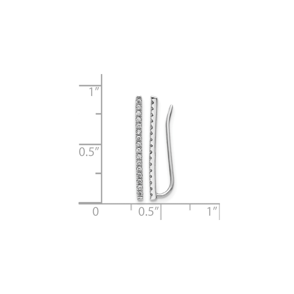 14k White Gold Ear Climber Earrings with Diamond Accents, Sleek Linear Minimalist Design