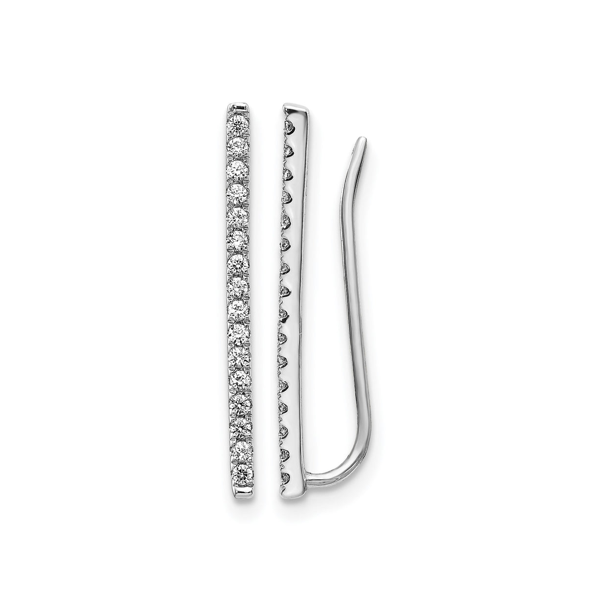 14k White Gold Ear Climber Earrings with Diamond Accents, Sleek Linear Minimalist Design