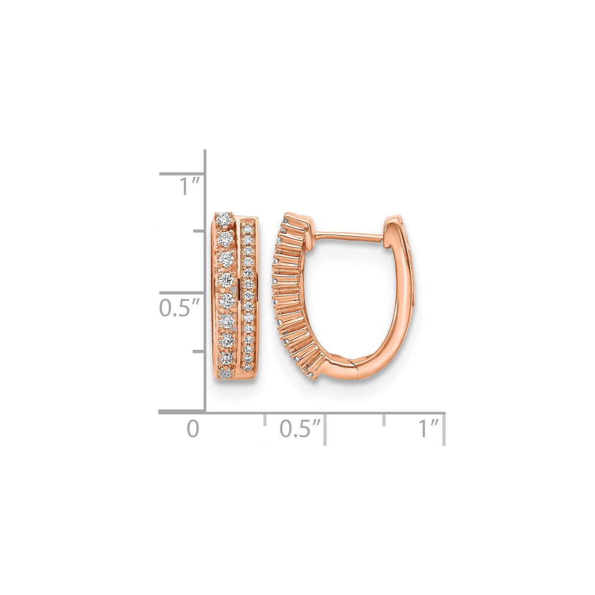 14k Rose Gold Hoop Earrings with Round Cut Diamonds in Modern Channel Setting