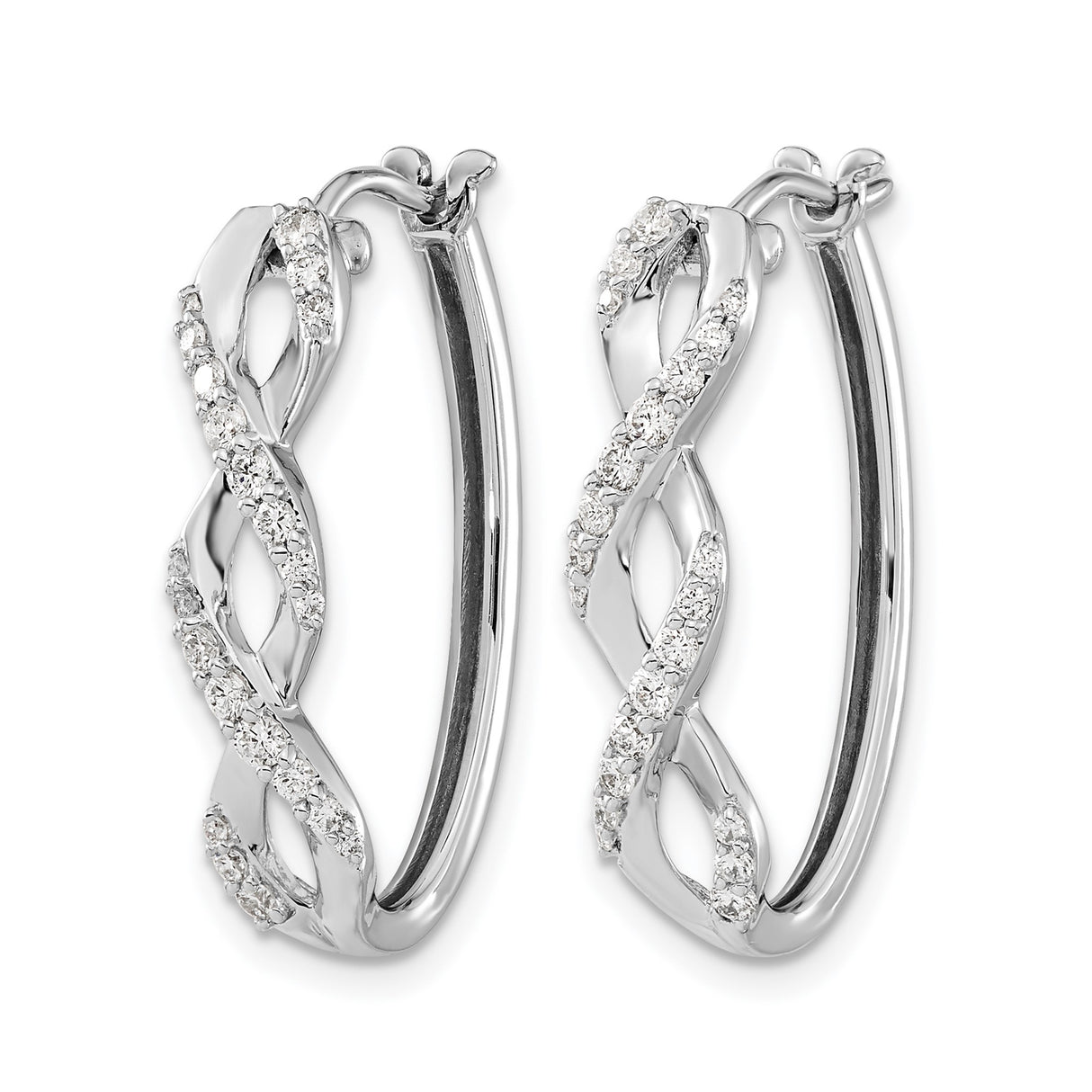 14k White Gold Hoop Earrings with Diamond Accents, Twisted Intertwined Design