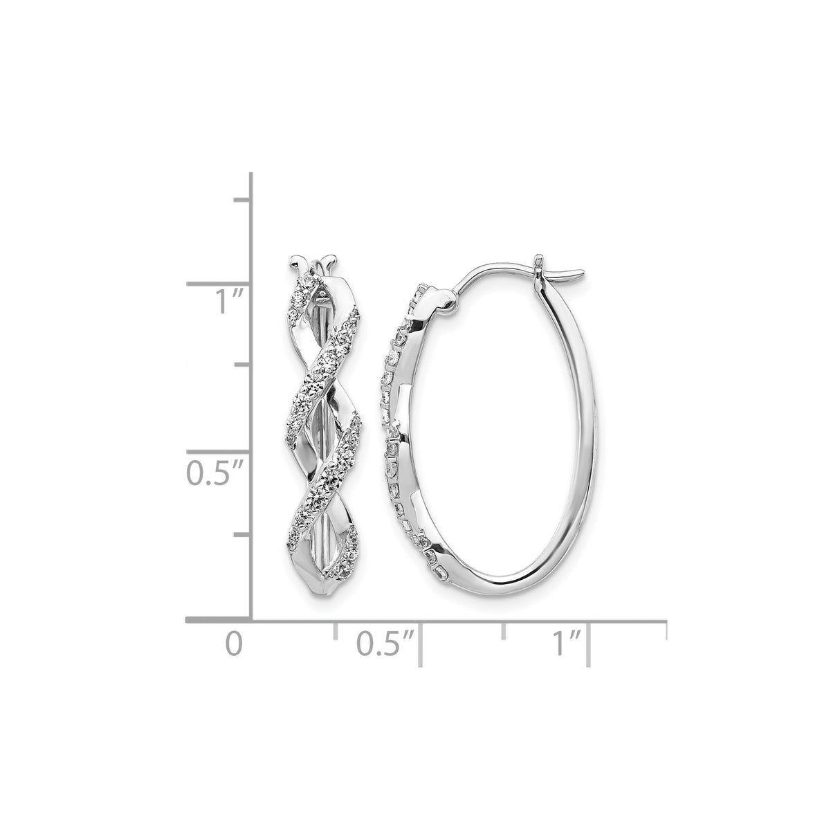14k White Gold Hoop Earrings with Diamond Accents, Twisted Intertwined Design