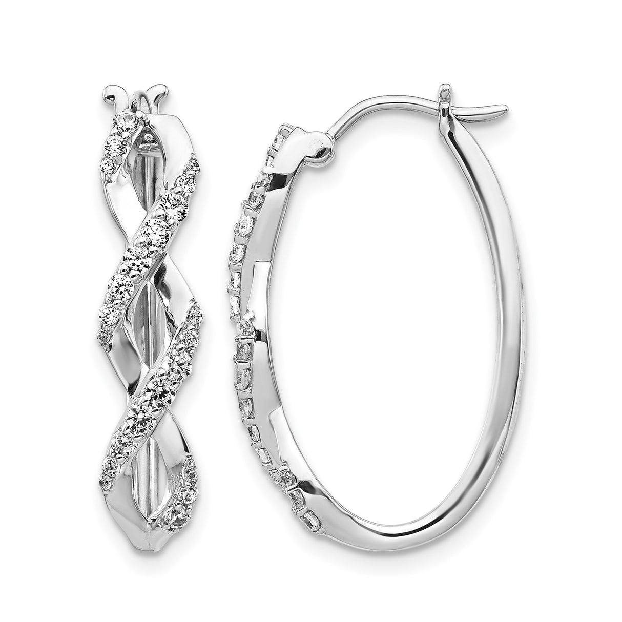 14k White Gold Hoop Earrings with Diamond Accents, Twisted Intertwined Design