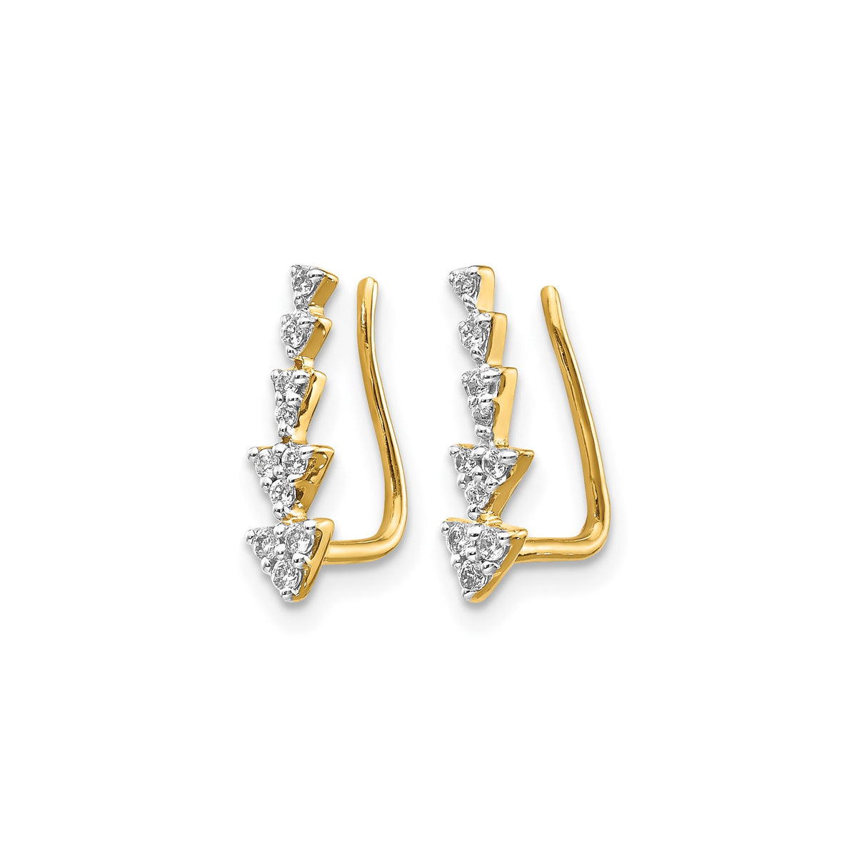 14k Yellow Gold Ear Climber Earrings with Diamond, Pavé Triangle Minimalist Design