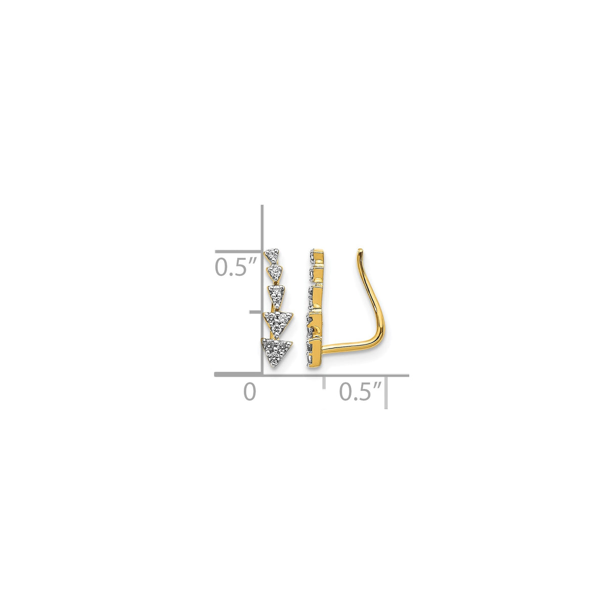 14k Yellow Gold Ear Climber Earrings with Diamond, Pavé Triangle Minimalist Design