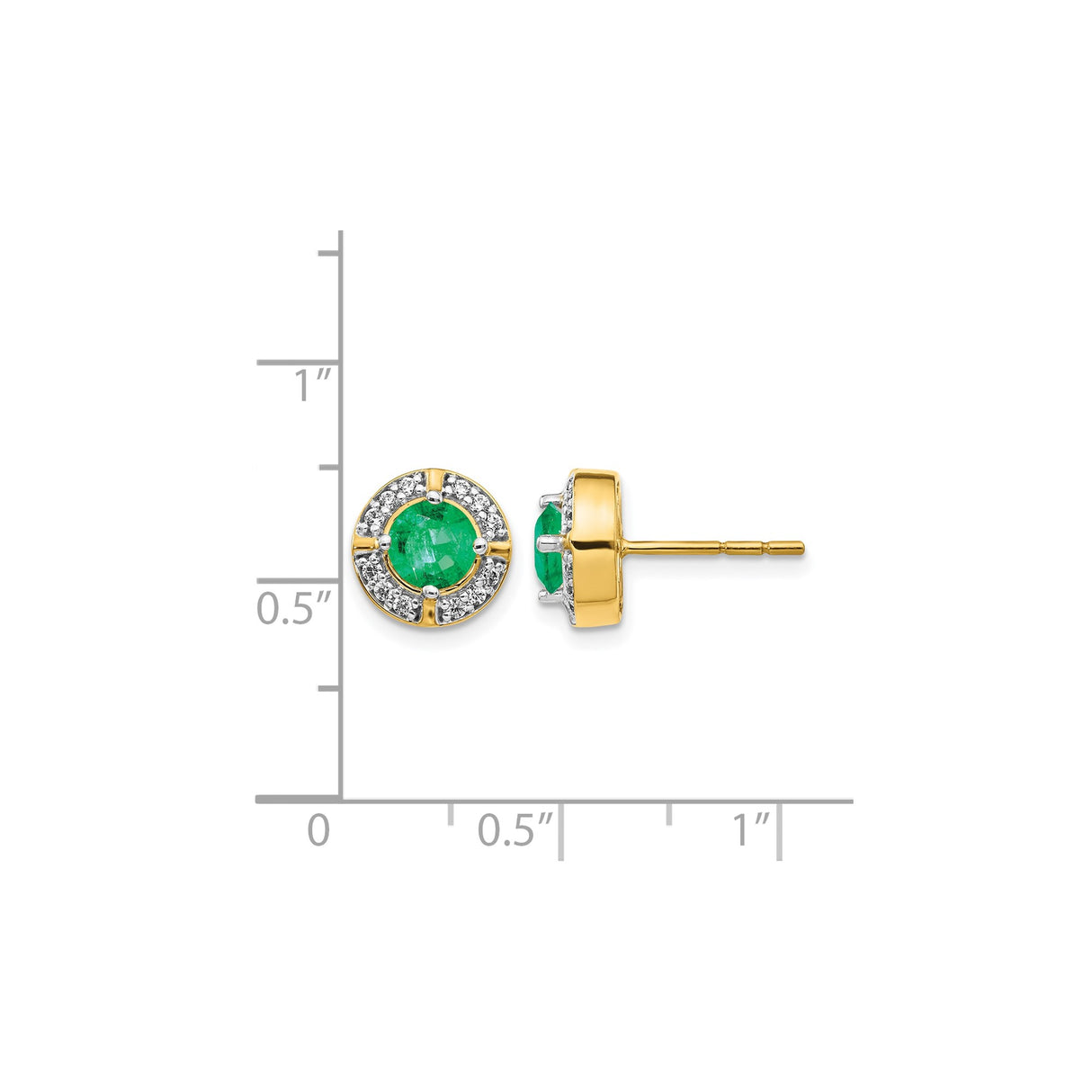 14k Yellow Gold Stud Earrings with Round Emerald and Diamond Halo