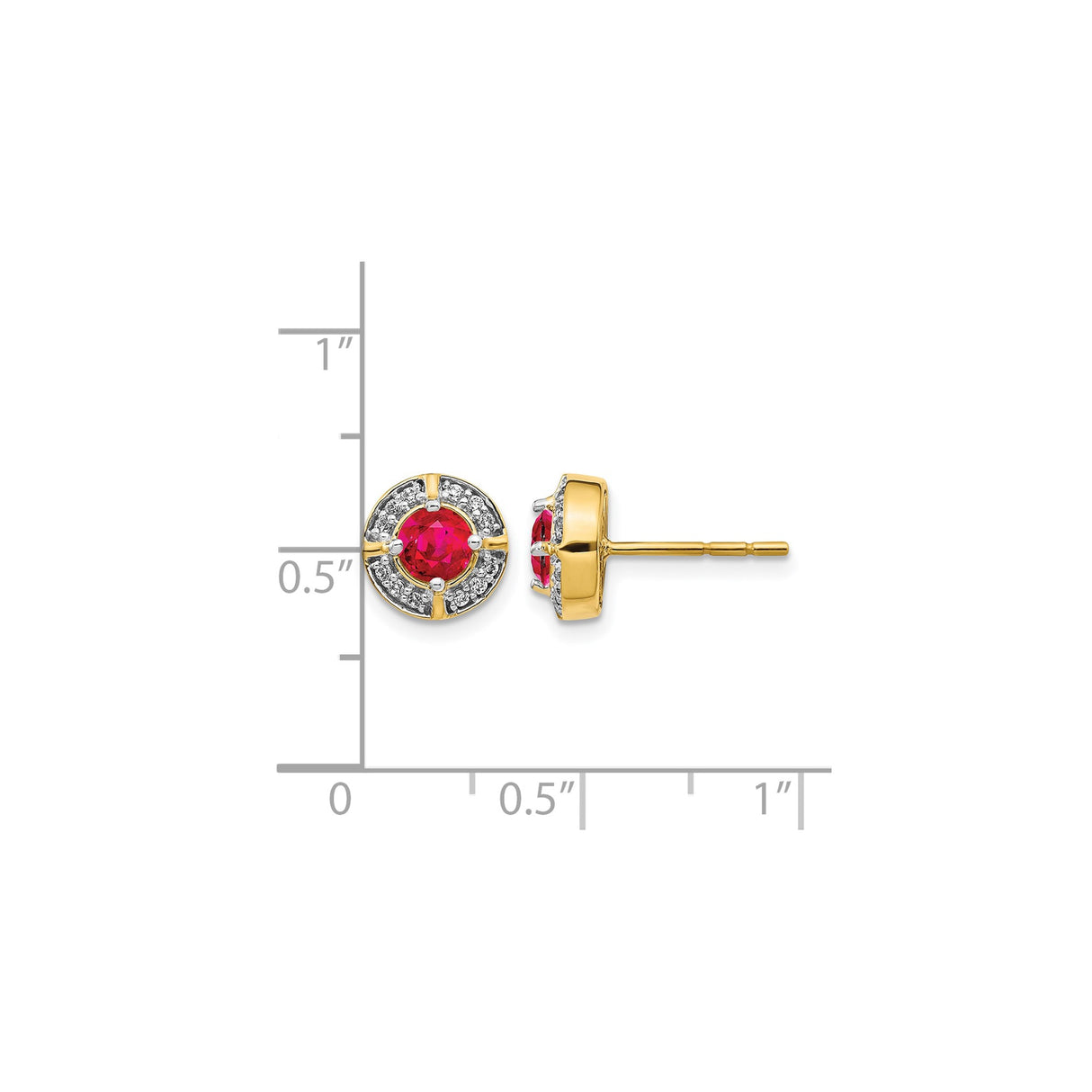 14k Yellow Gold Stud Earrings with Ruby Center and Diamond Halo