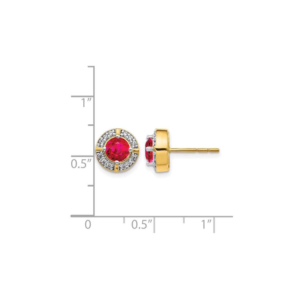 14k Yellow Gold Stud Earrings with Ruby Center and Diamond Halo for Women