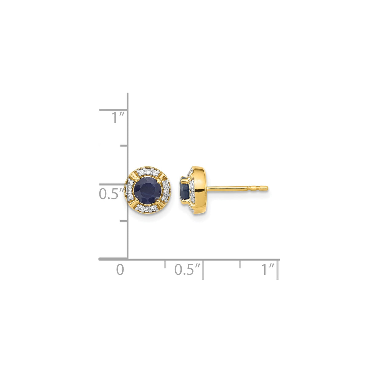 14k Yellow Gold Stud Earrings with Blue Sapphires and Diamond Halo