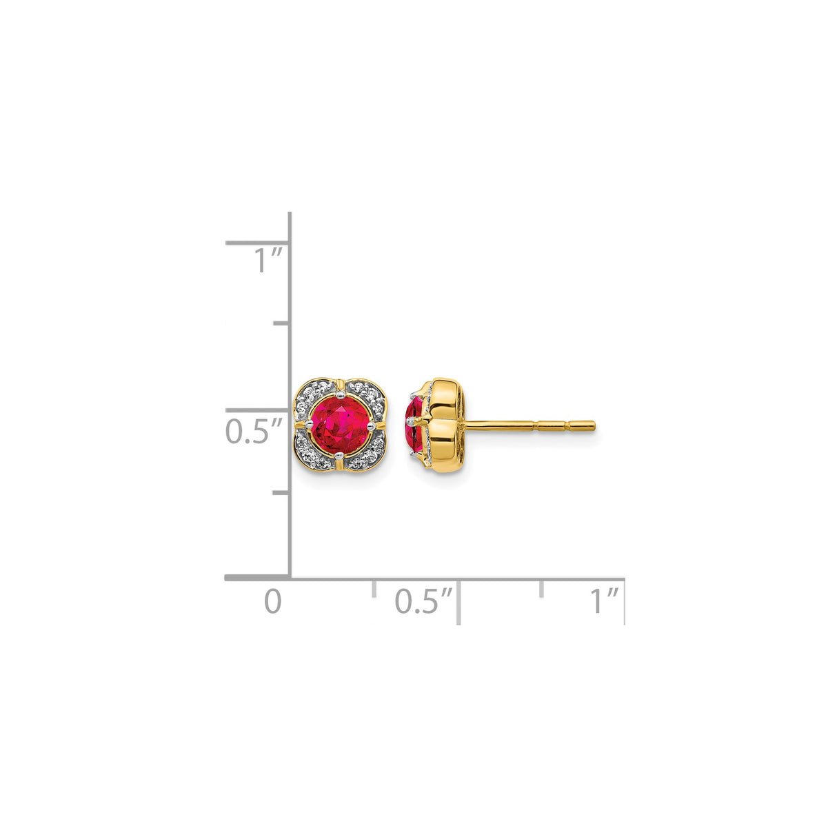 14k Yellow Gold Stud Earrings with Ruby and Diamond Halo Design