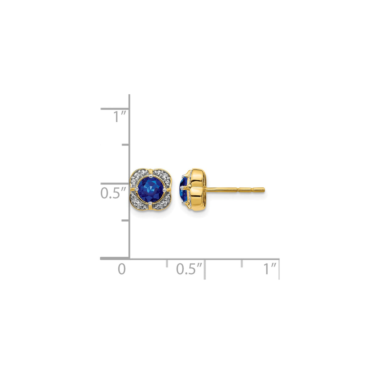 14k Yellow Gold Stud Earrings with Sapphire and Diamond Halo in Floral Design