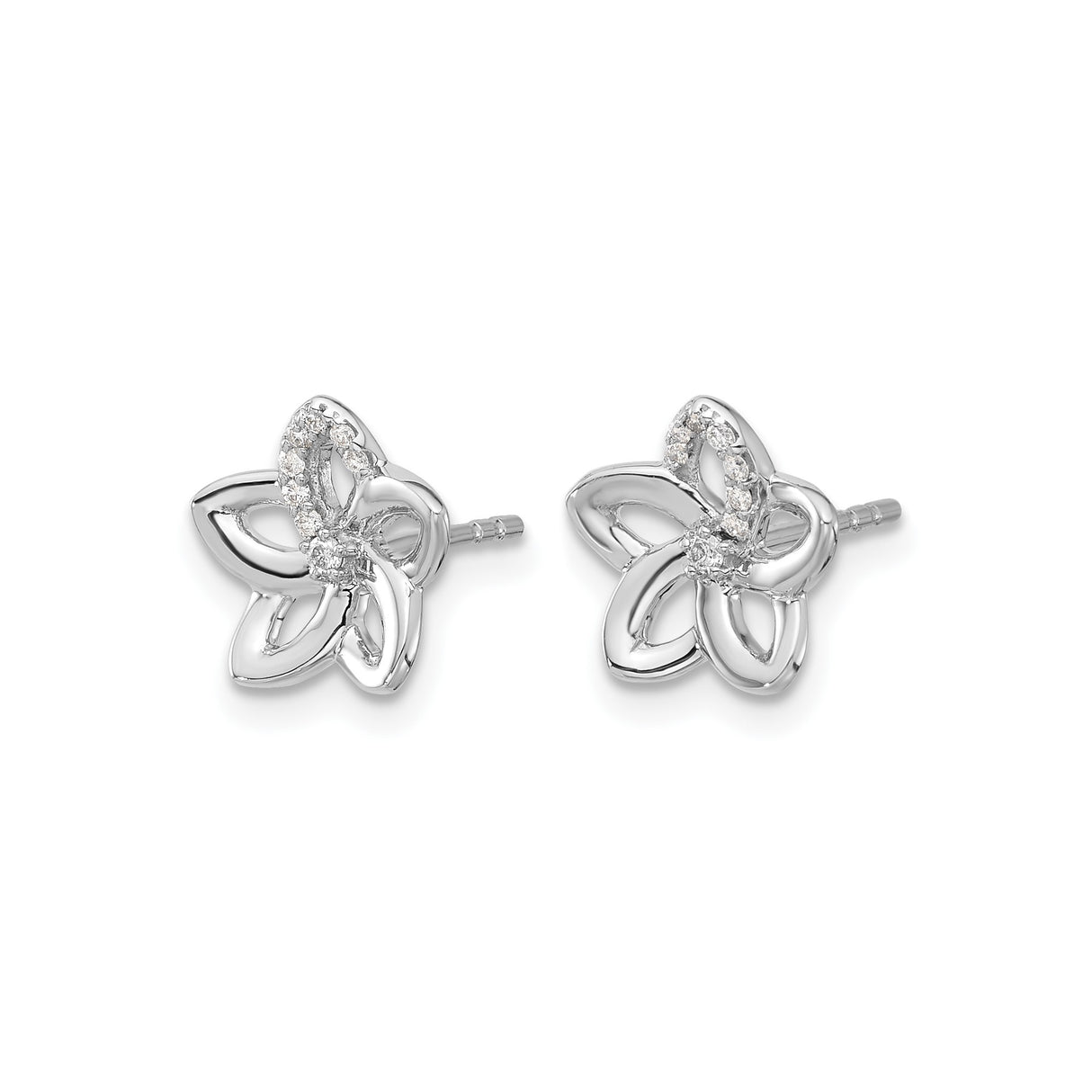 14k White Gold Flower Stud Earrings with Diamond Accents, Open Petal Design