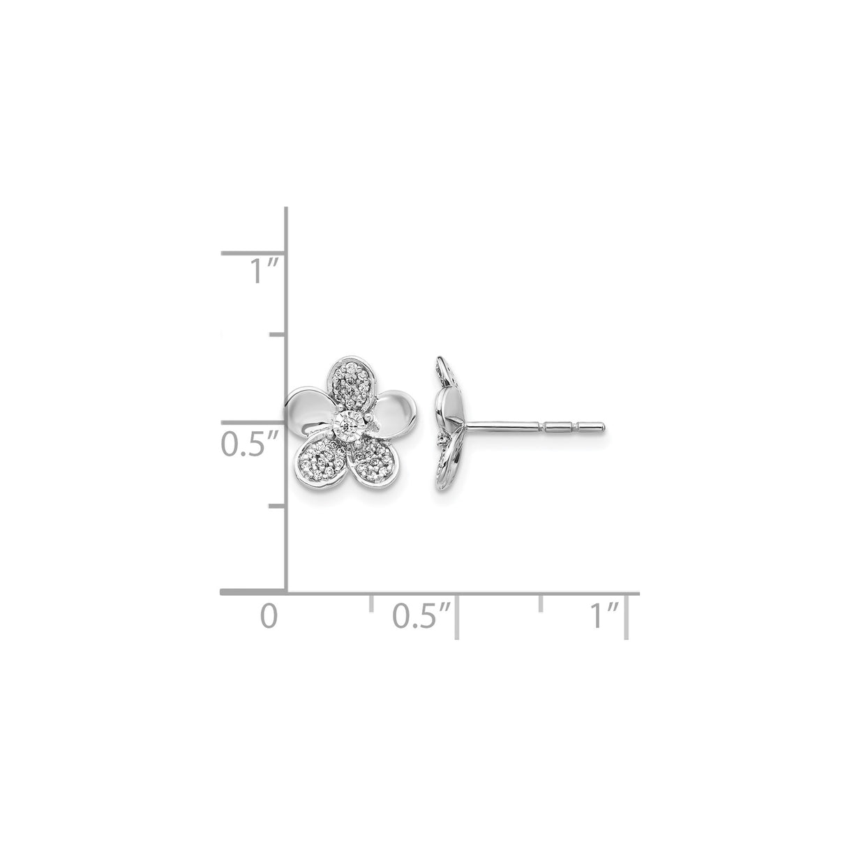 14k White Gold Flower Stud Earrings with Diamond Accented Petals