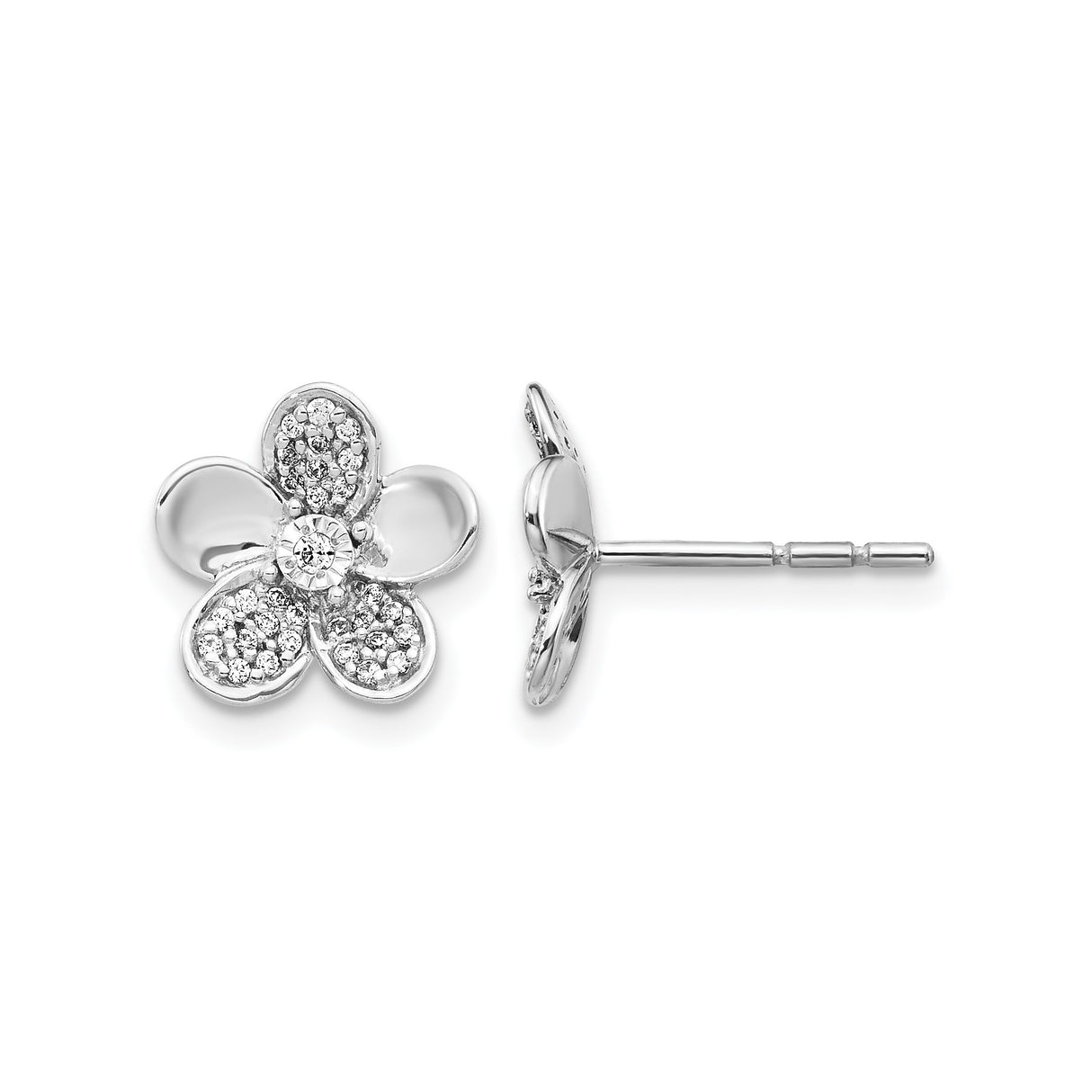 14k White Gold Flower Stud Earrings with Diamond Accented Petals