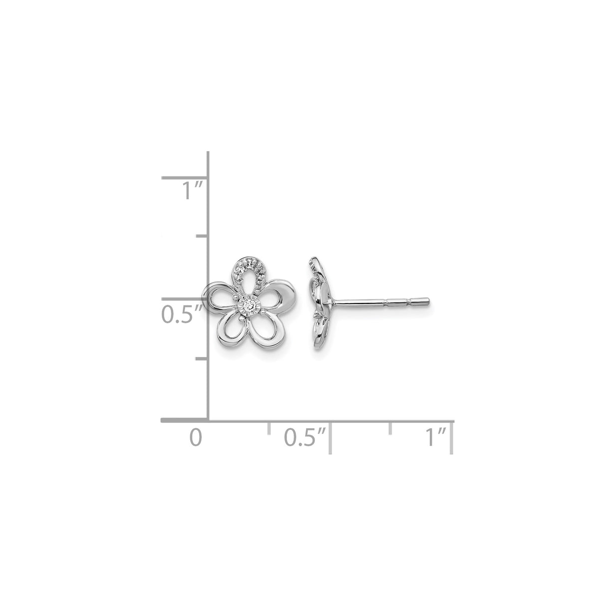 14k White Gold Flower Stud Earrings with Diamond Accents, Open Petal Design