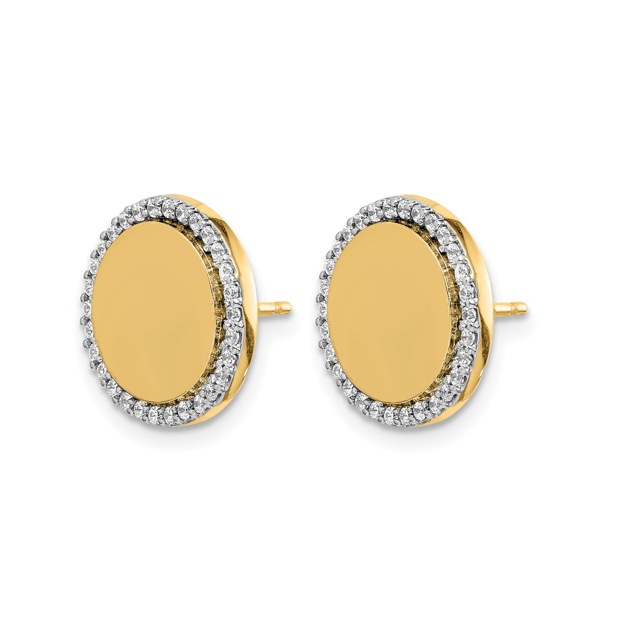 14k White Gold Diamond Halo Stud Earrings with Polished Center and Accents