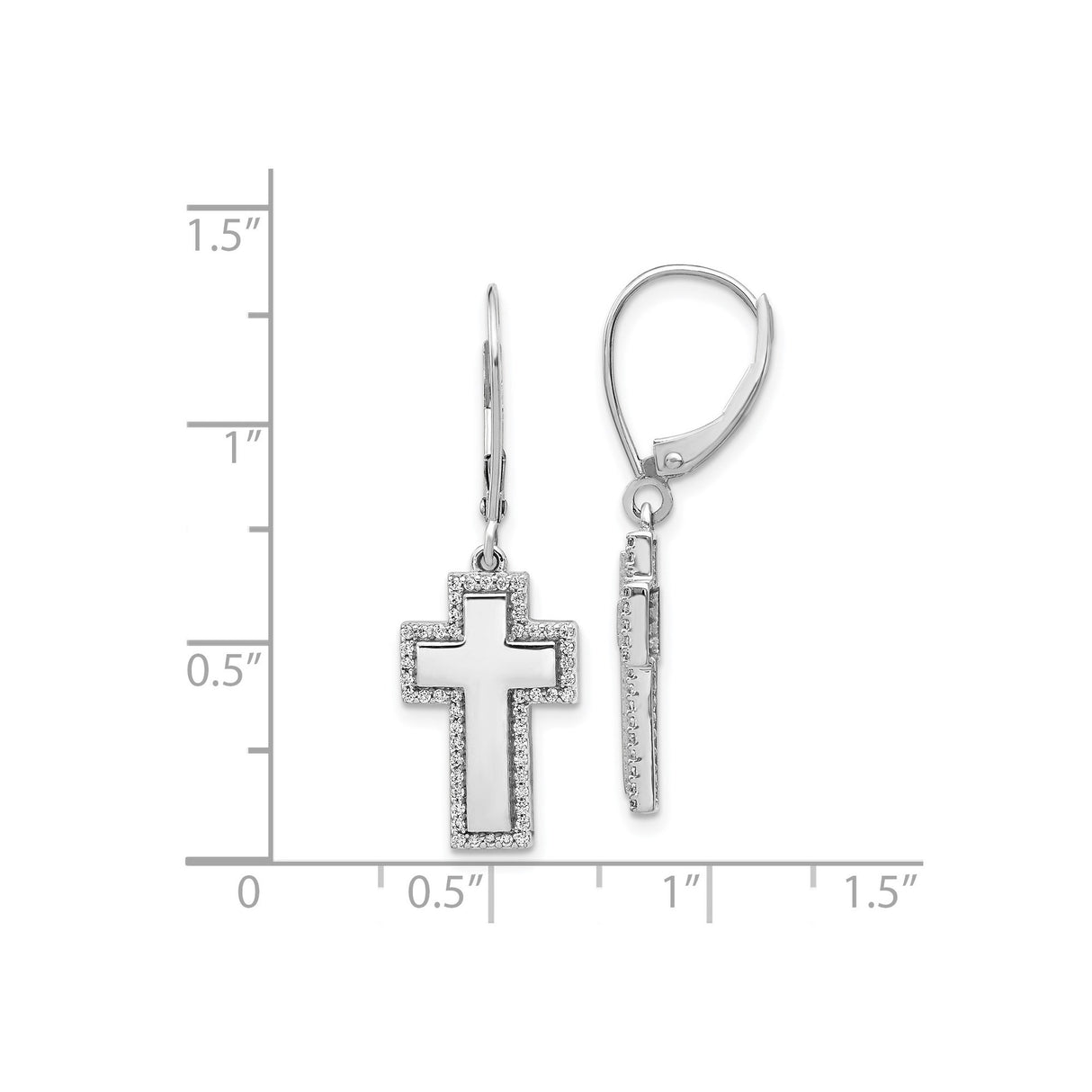 14k White Gold Leverback Cross Earrings with Diamond Accents, Modern Spiritual Design