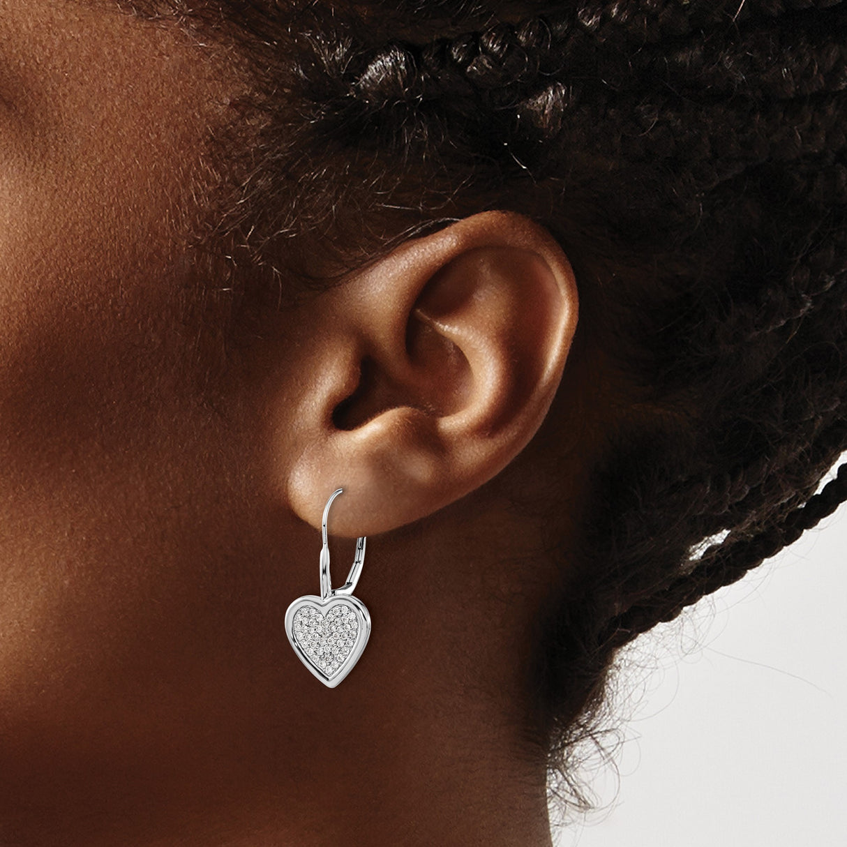 14k White Gold Heart Leverback Earrings with Pavé Diamonds, Romantic Bridal Jewelry