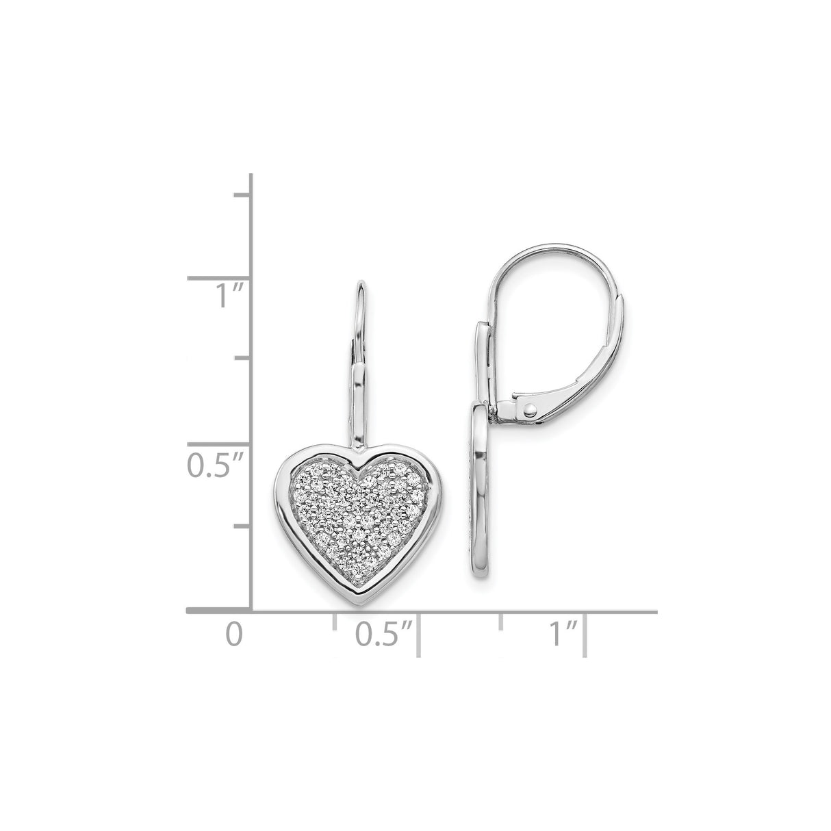 14k White Gold Heart Leverback Earrings with Pavé Diamonds, Romantic Bridal Jewelry