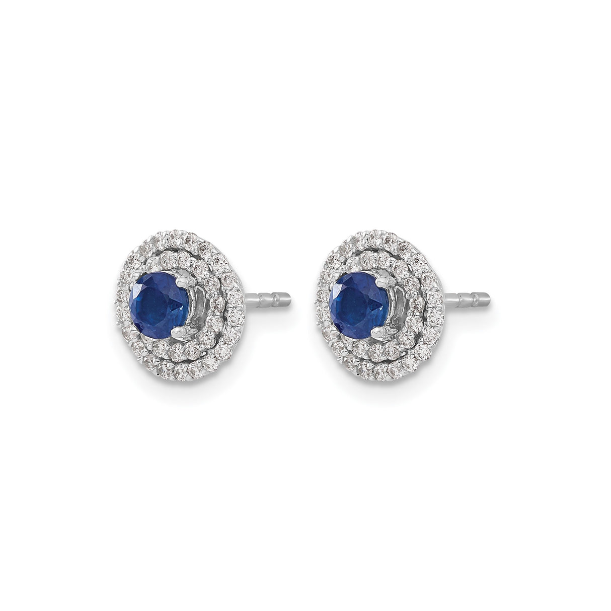 14k White Gold Halo Stud Earrings with Blue Sapphire and Diamond Accents