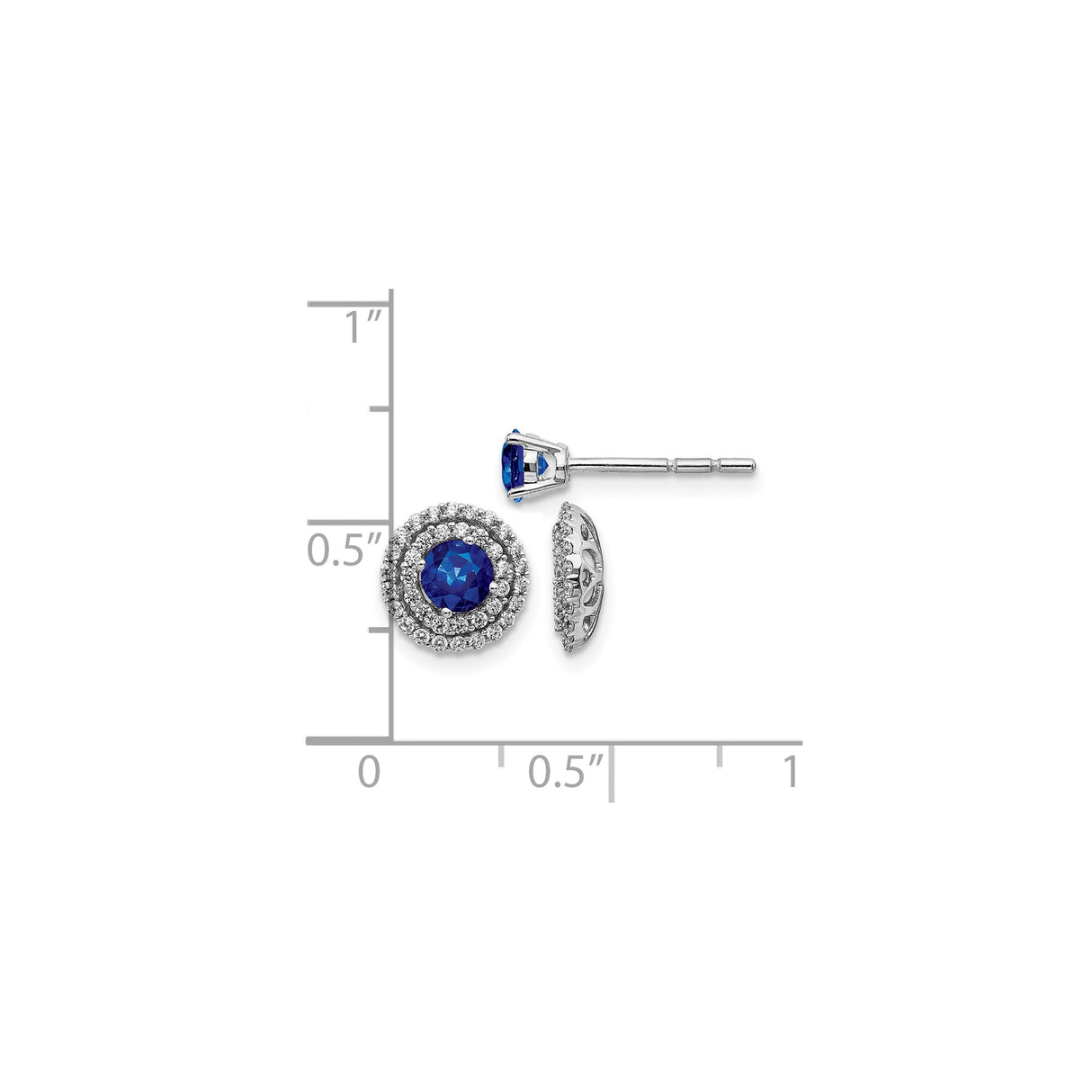 14k White Gold Halo Stud Earrings with Blue Sapphire and Diamond Accents