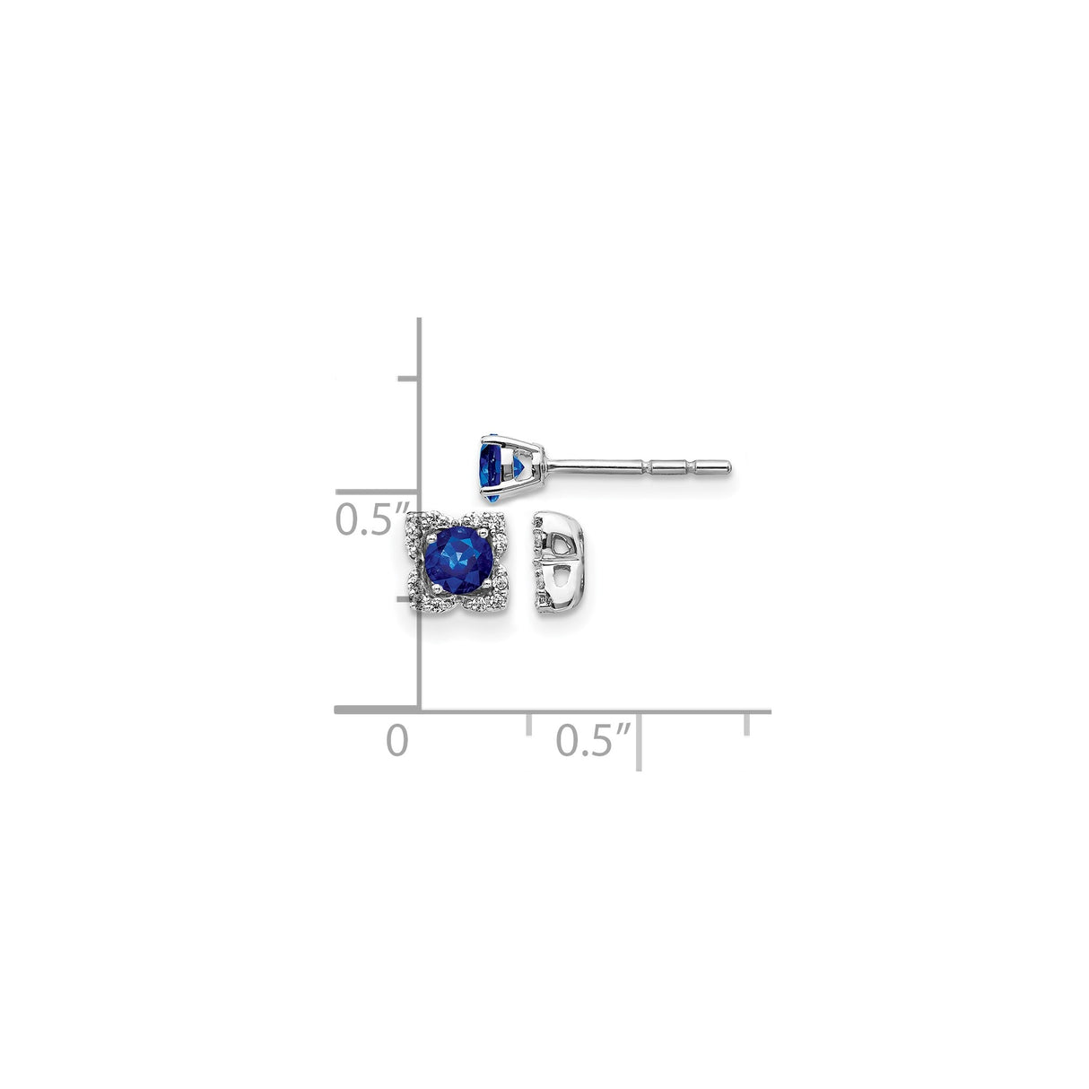 14k White Gold Stud Earrings with Blue Sapphire and Diamond Halo Floral Design