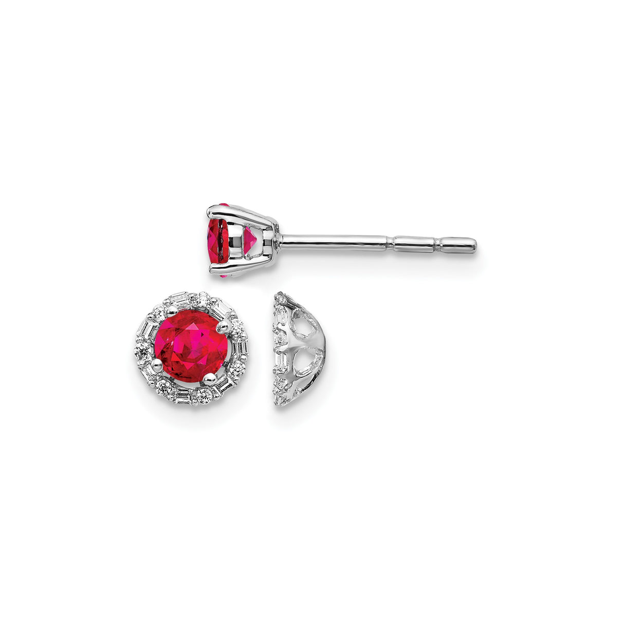 14k White Gold Ruby and Diamond Halo Stud Earrings for Women, Classic July Birthstone Jewelry