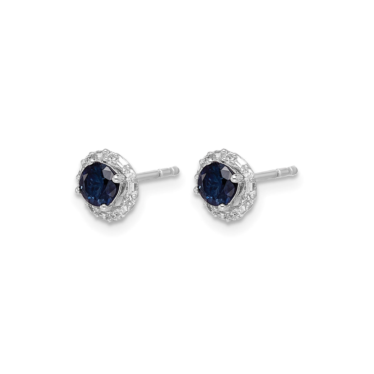 14k White Gold Stud Earrings with Blue Sapphire and Diamond Halo