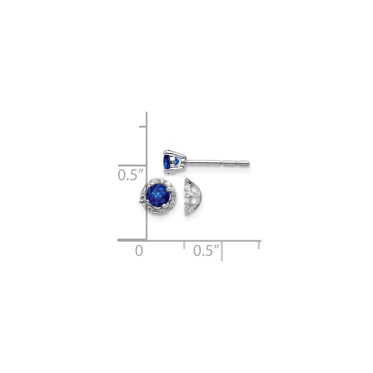 14k White Gold Stud Earrings with Blue Sapphire and Diamond Halo