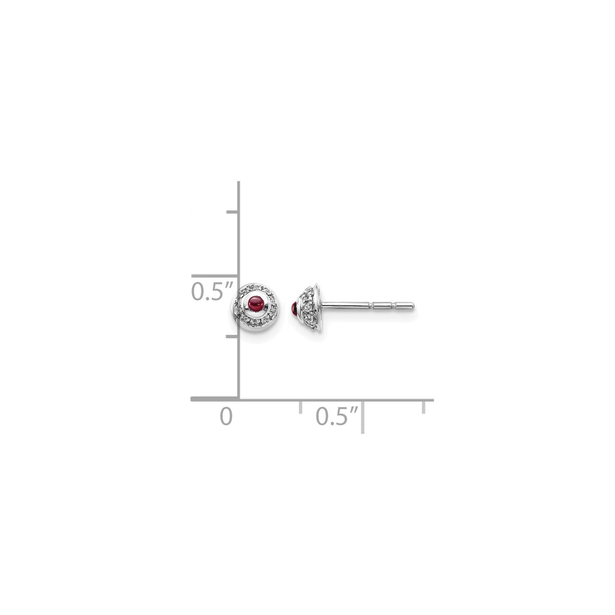 14k White Gold Stud Earrings with Garnet Center and Diamond Halo