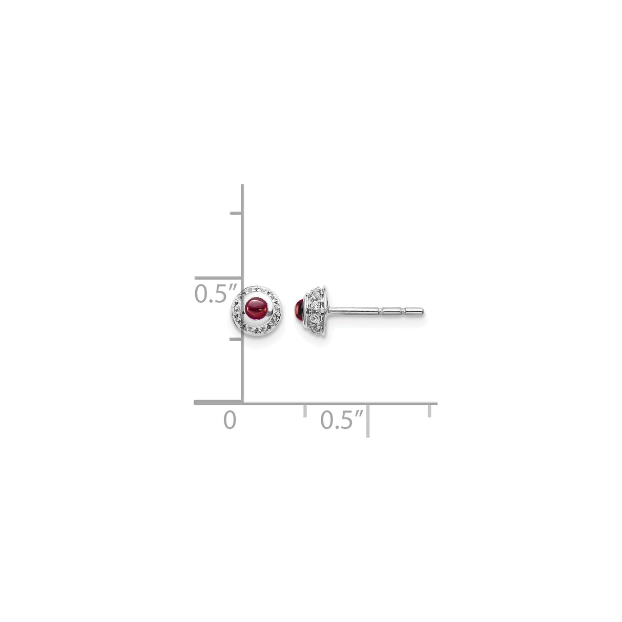 14k White Gold Garnet Stud Earrings with Diamond Halo, Classic Feminine Style for Women