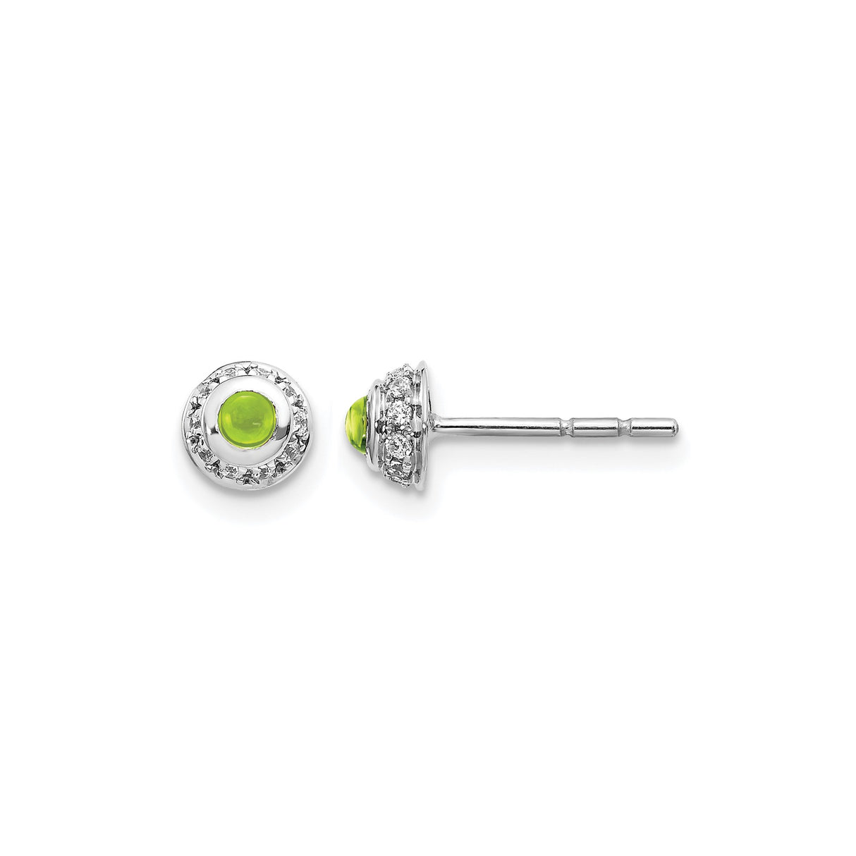 14k White Gold Stud Earrings with Round Peridot and Diamond Halo